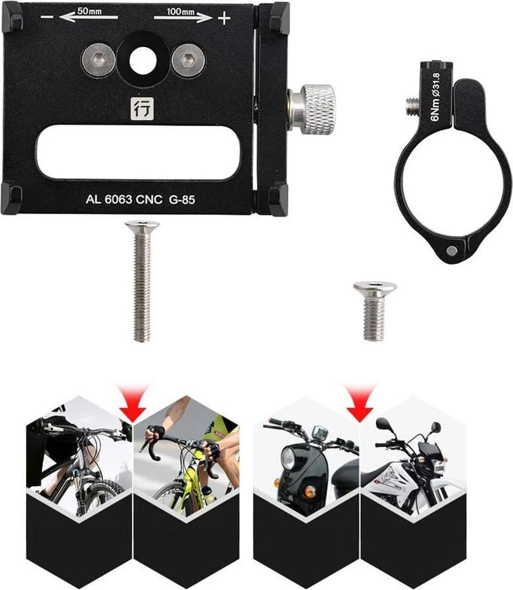 Fiets - En Motor Houder - Aluminium Fietsthouder Met 360 ° Rotatie Verstelbare Stuur Telefoonhouder - Afbeelding 3
