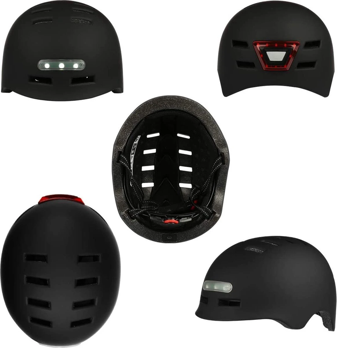 Fietshelm- Met Voor- En Achterlicht-Skatehelm -Maat-M-54 Tot 57 Cm-Helm Mat-Zwart - LED Verlichting - Afbeelding 9