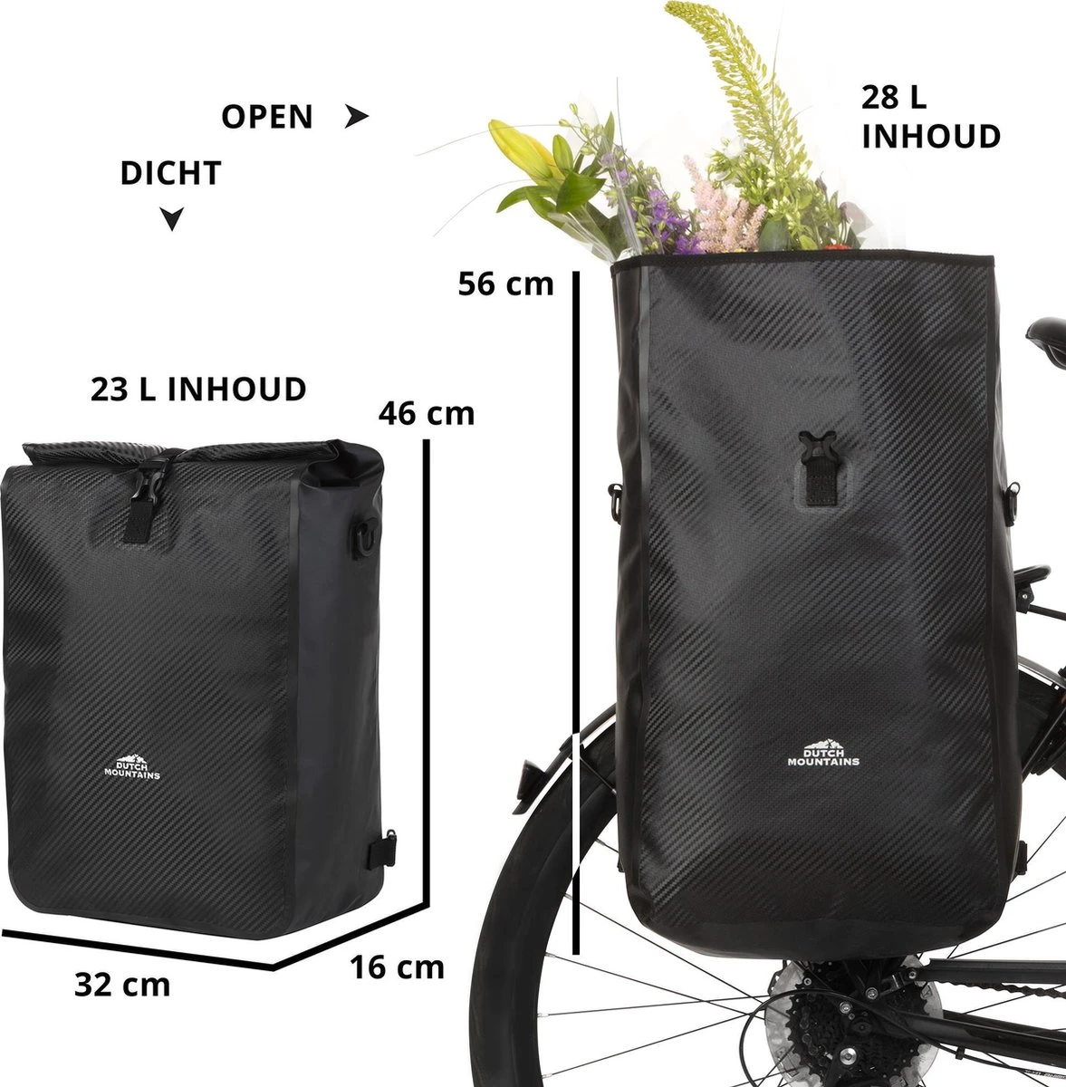 Dutch Mountains Enkele Fietstas | Rugzak | 100% Waterdicht | Fietstas, Schoudertas En Rugtas In 1 | 28 Liter | Carbon / Zwart - Afbeelding 11