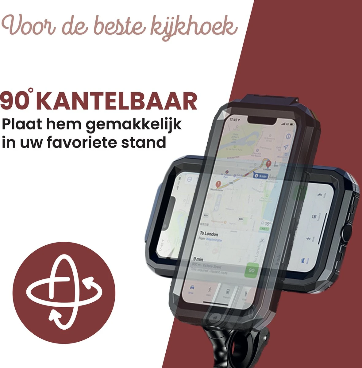 DistinQ Telefoonhouder Fiets Waterdicht XL (6 Tot 7 Inch) - 360 Graden Draaibaar - Fiets, Scooter & Motor - GSM Houder Fiets - Waterdicht IP67 - Zwart - Afbeelding 3