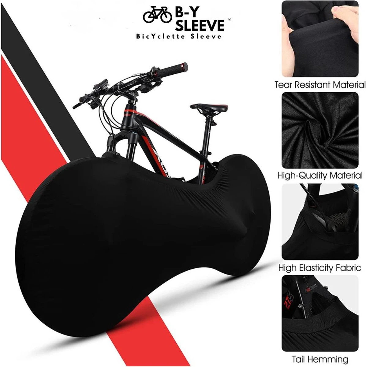 B-Y Sleeve Fietshoes T/m 29" - Fiets Beschermhoes - Racefiets Hoes - MTB - Bike Cover - Model: Black - Afbeelding 4