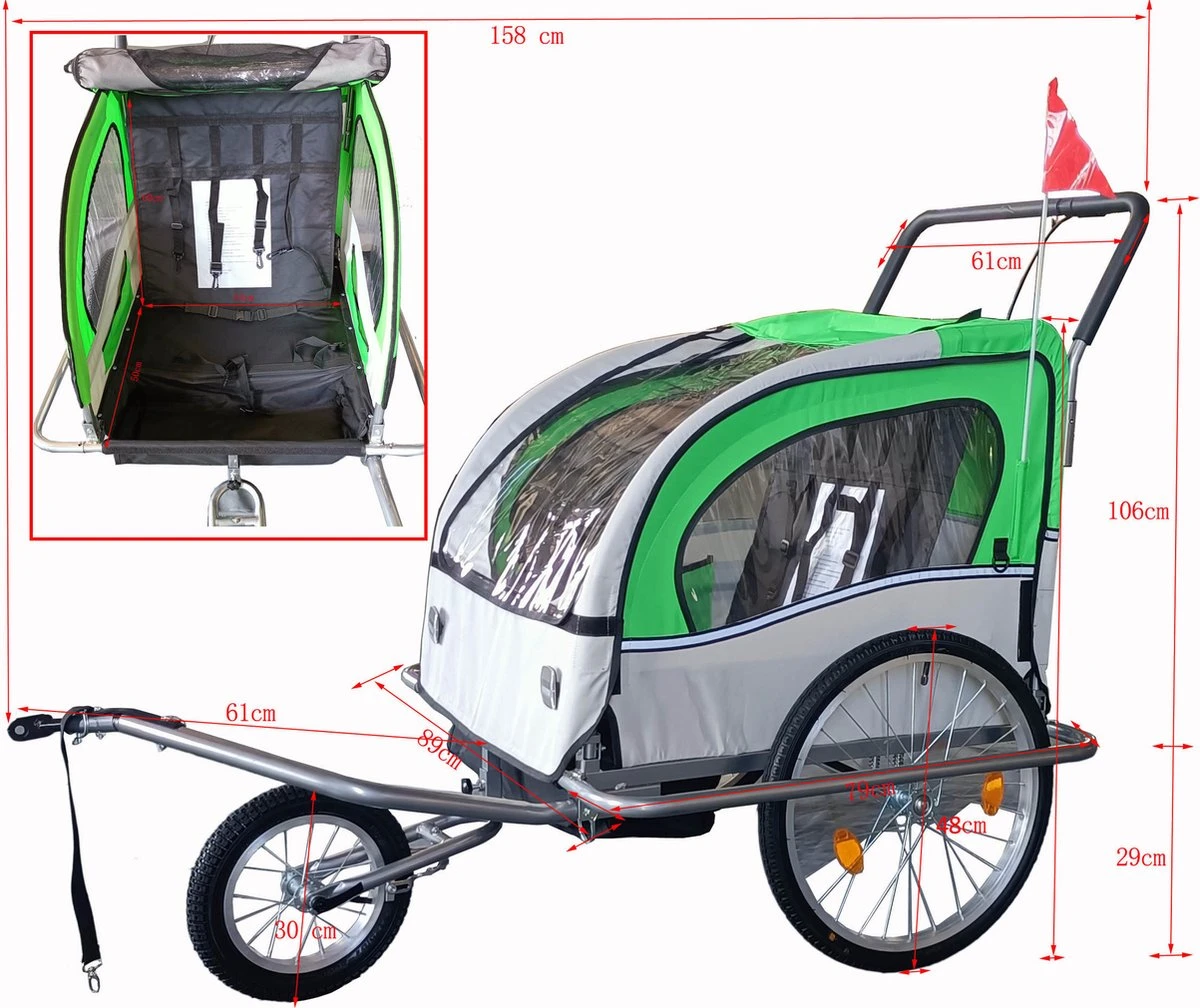 Fietskar Kind - Fietsaanhanger - Met Schokbreker - Blauw - Afbeelding 6