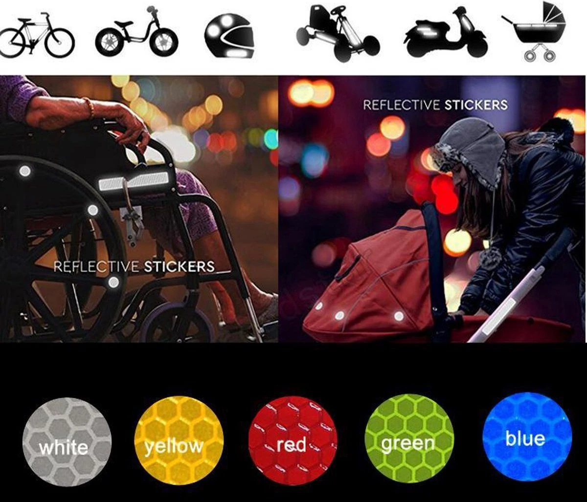 Reflecterende Veiligheids Stickers Rood - Reflectie Tape Voor In Het Verkeer - Maak Wandelwagens, Koffers, Buggy's, Skelters, Helms, Fietsen Etc Goed Zichtbaar In Het Donker. - Afbeelding 2