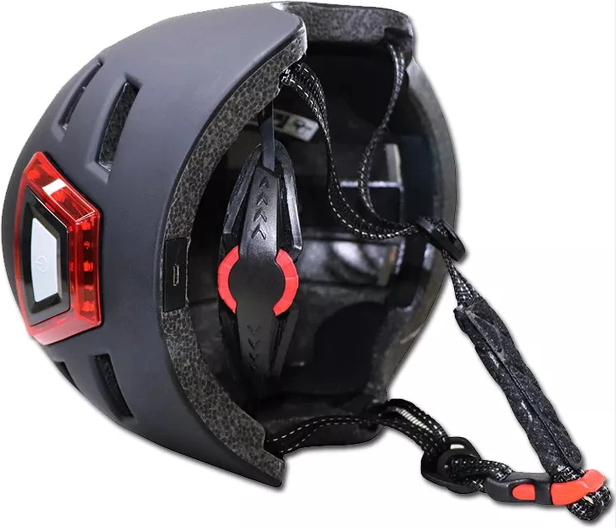 Fietshelm- Met Voor- En Achterlicht-Skatehelm -Maat-M-54 Tot 57 Cm-Helm Mat-Zwart - LED Verlichting - Afbeelding 11