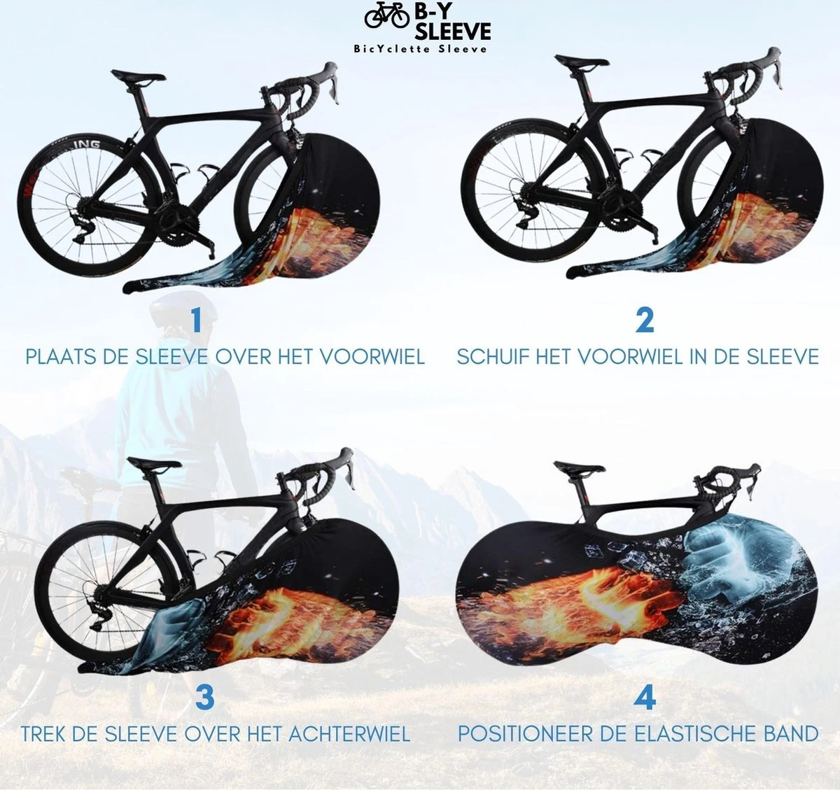 B-Y Sleeve Fietshoes T/m 29" - Fiets Beschermhoes - Racefiets Hoes - MTB - Bike Cover - Model: Black - Afbeelding 9
