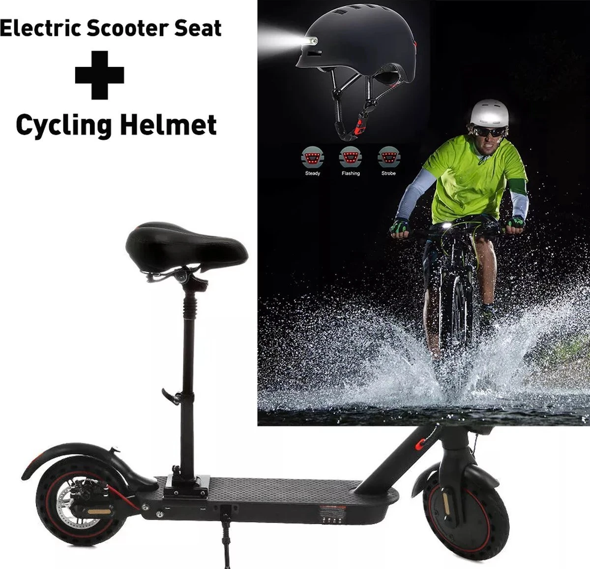 Fietshelm- Met Voor- En Achterlicht-Skatehelm -Maat-M-54 Tot 57 Cm-Helm Mat-Zwart - LED Verlichting - Afbeelding 6