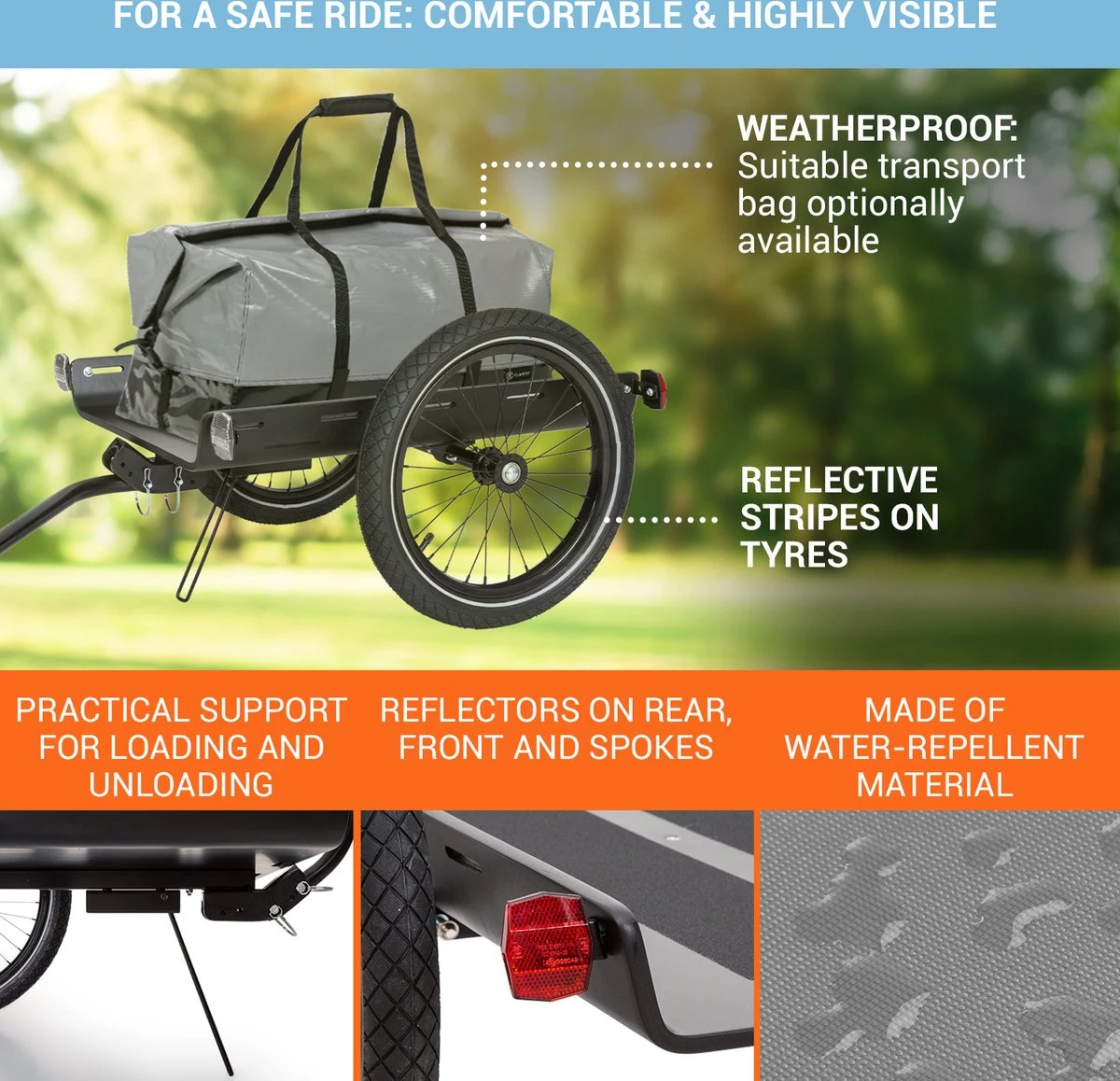 Cargo Bull Travel Aanhangwagen 40kg Fietsaanhanger Zwart/hout - Afbeelding 3