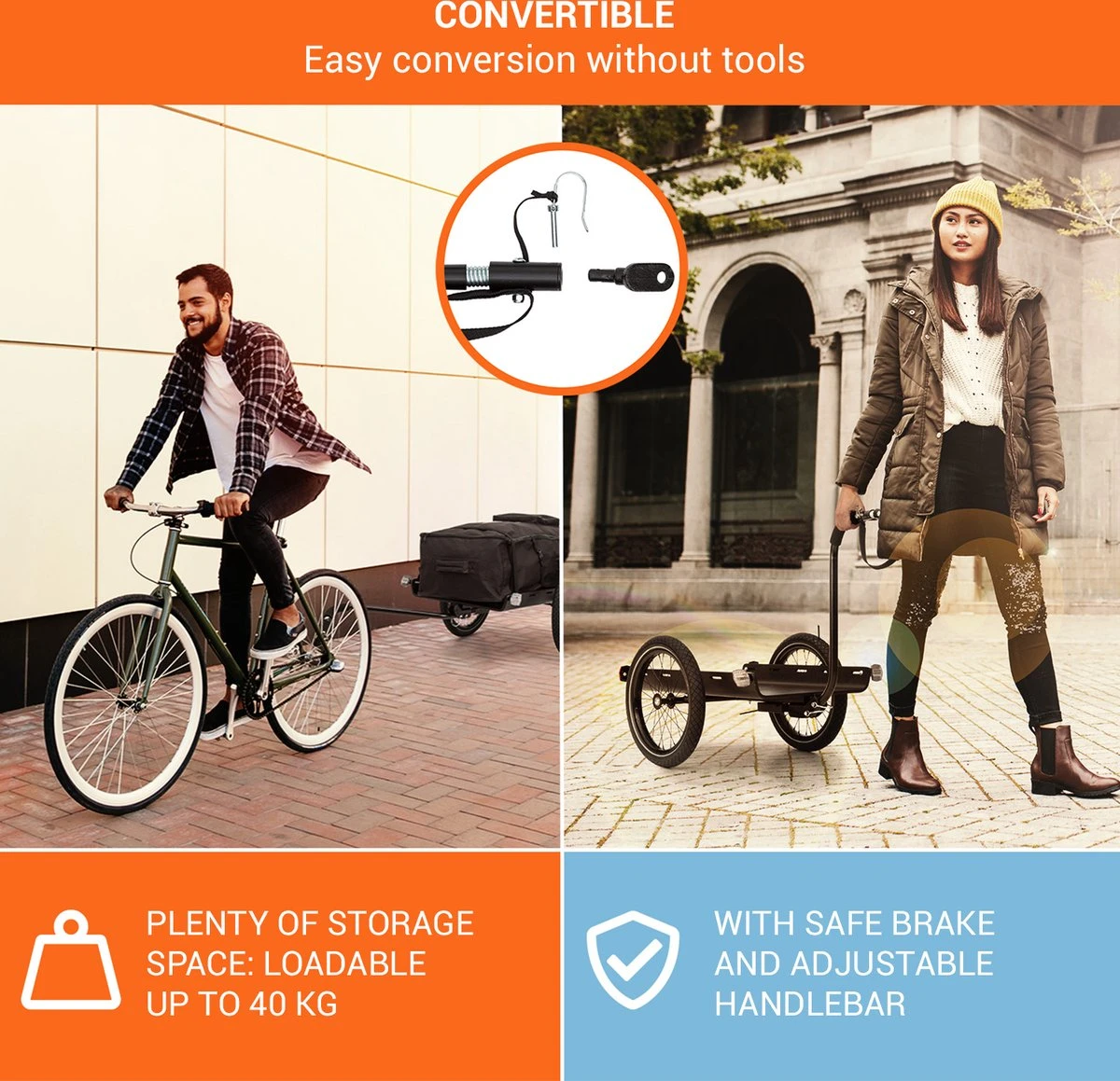 Cargo Bull Travel Aanhangwagen 40kg Fietsaanhanger Zwart/hout - Afbeelding 4