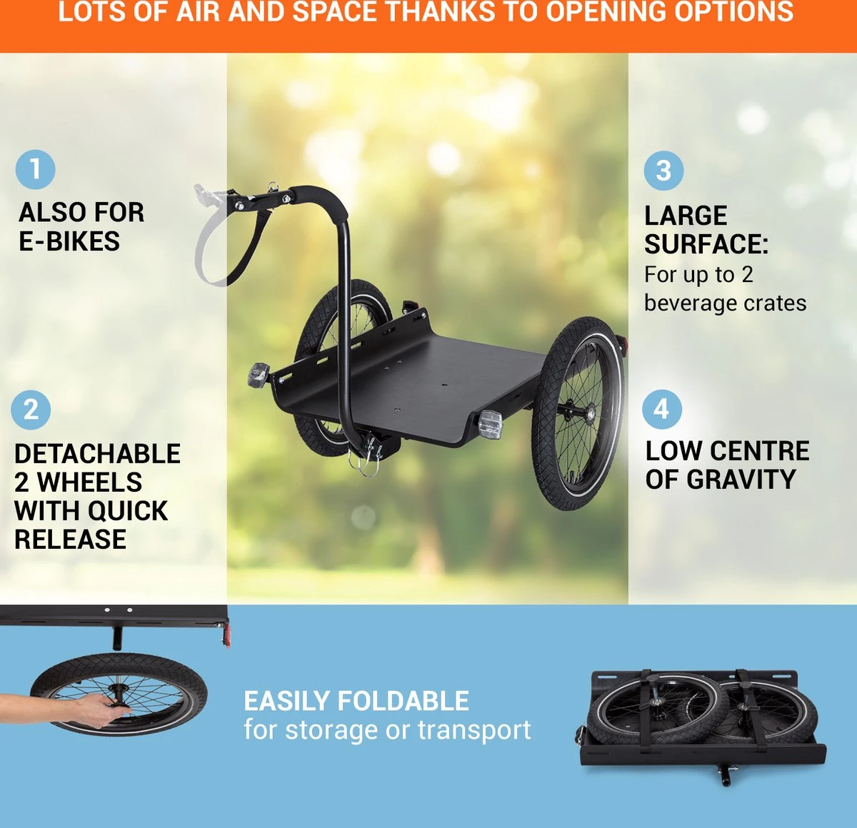 Cargo Bull Travel Aanhangwagen 40kg Fietsaanhanger Zwart/hout - Afbeelding 5