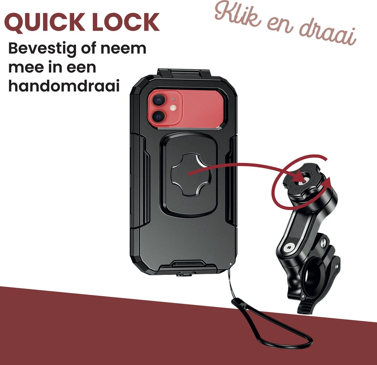 DistinQ Telefoonhouder Fiets Waterdicht XL (6 Tot 7 Inch) - 360 Graden Draaibaar - Fiets, Scooter & Motor - GSM Houder Fiets - Waterdicht IP67 - Zwart - Afbeelding 2