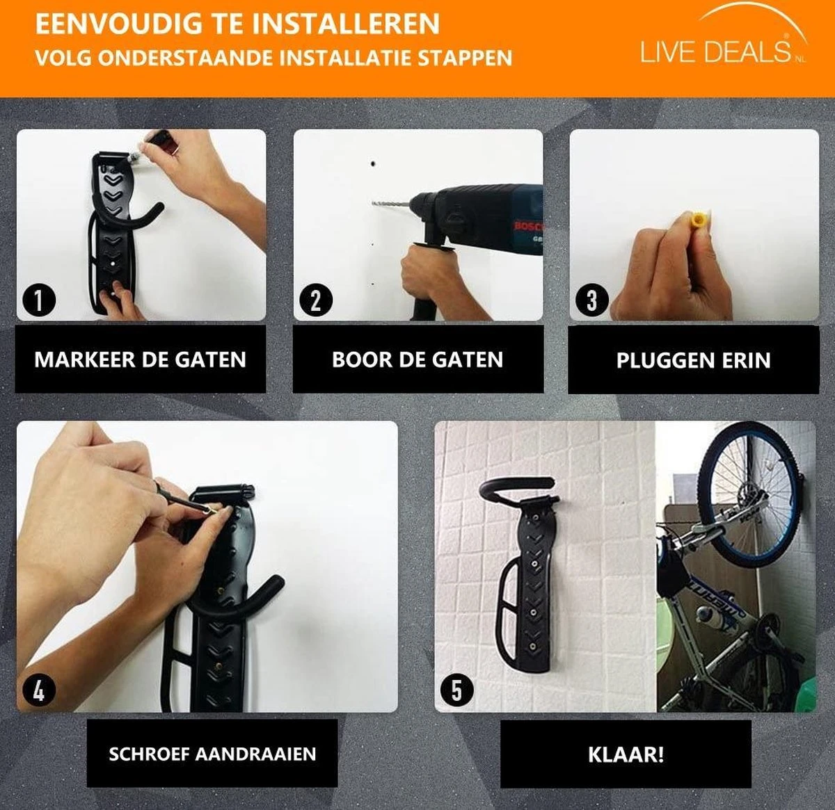 Merkloos Fiets Ophangsysteem 2x | Fietshaak | Muurbeugel | Ophangbeugel | Fietsbeugel | Fietsenrek - Afbeelding 5