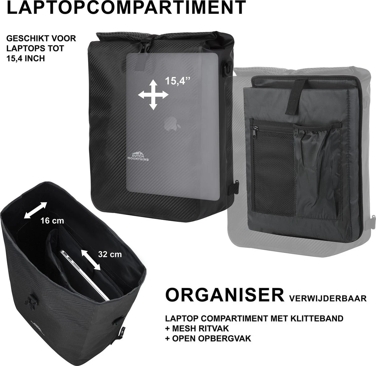 Dutch Mountains Enkele Fietstas | Rugzak | 100% Waterdicht | Fietstas, Schoudertas En Rugtas In 1 | 28 Liter | Carbon / Zwart - Afbeelding 12