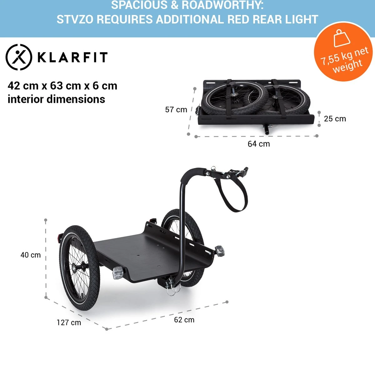 Cargo Bull Travel Aanhangwagen 40kg Fietsaanhanger Zwart/hout - Afbeelding 6