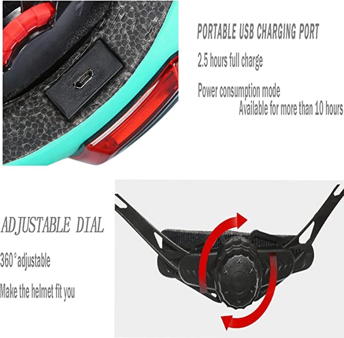 Fietshelm-Met Voor- En Achterlicht-Skatehelm -Maat-M-54 Tot 57cm-Helm Wit - LED Verlichting - Afbeelding 3