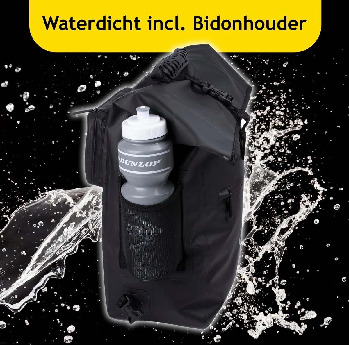 Dunlop Rolltop Laptop Rugzak - 4 Draagopties - Fietsrugzak Waterdicht - 25 L - Incl. Bidonhouder - Zwart - Afbeelding 6