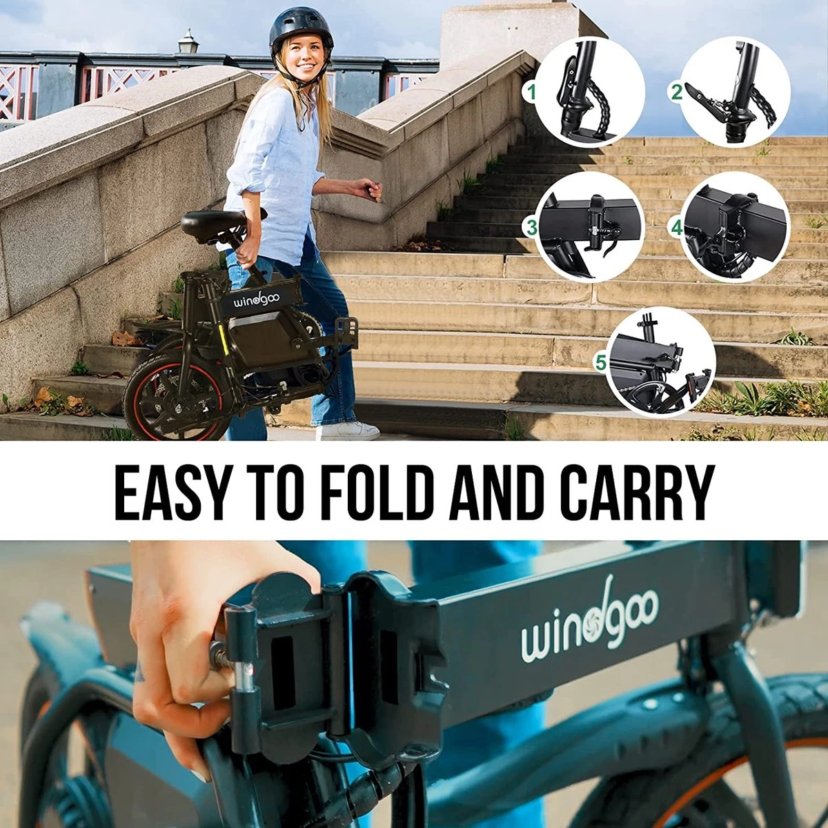 Windgoo B20 V3 - Elektrische Vouwfiets - E Bike - 250W 7.8Ah Batterij - APP IOS Android - 14 Inch - 25 KM/H - Zwart - Afbeelding 8