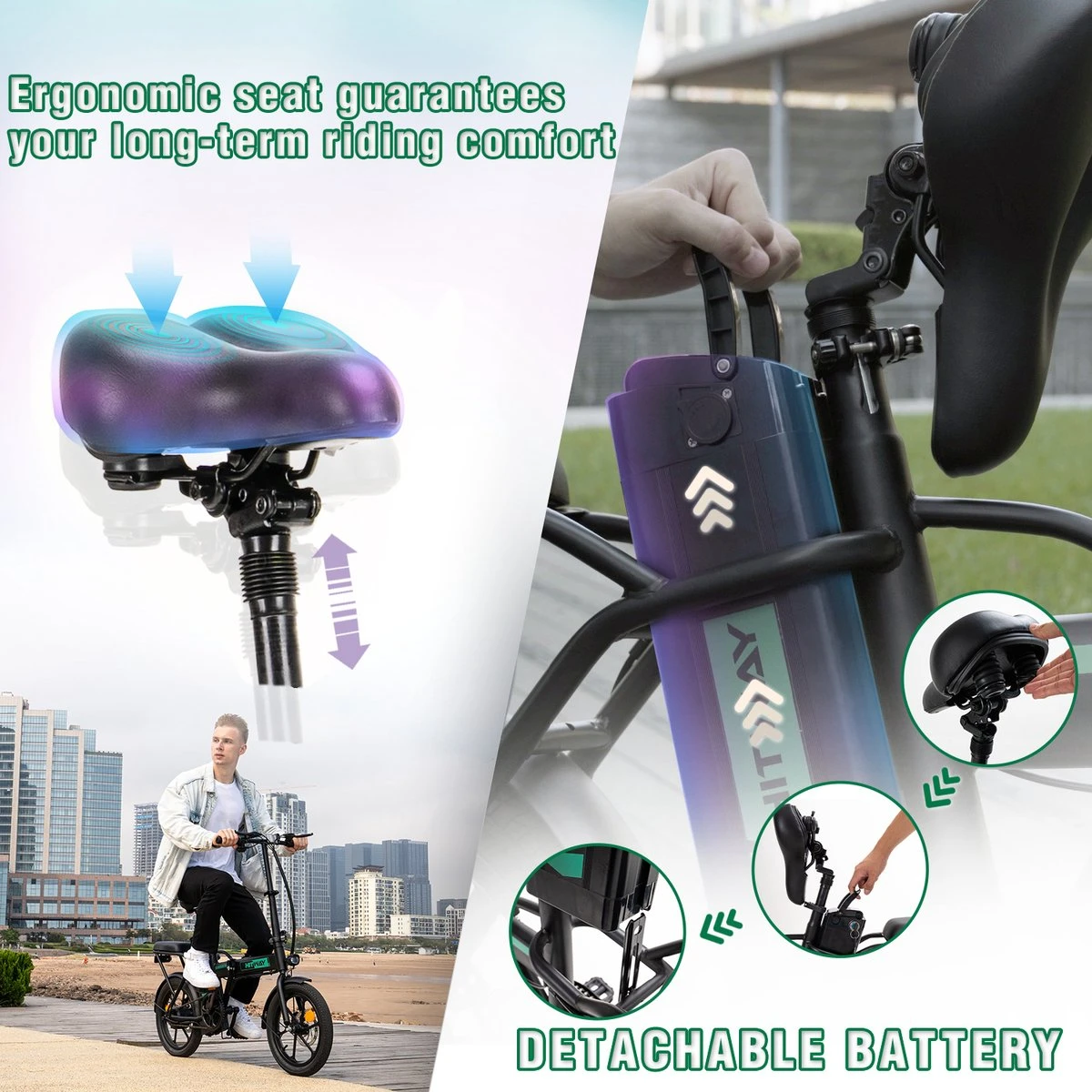 Hitway BK5 Elektrische Fiets | Opvouwbare E-bike | 16 Inch | Hitway BK5 250W Motor | Zwart - Afbeelding 7