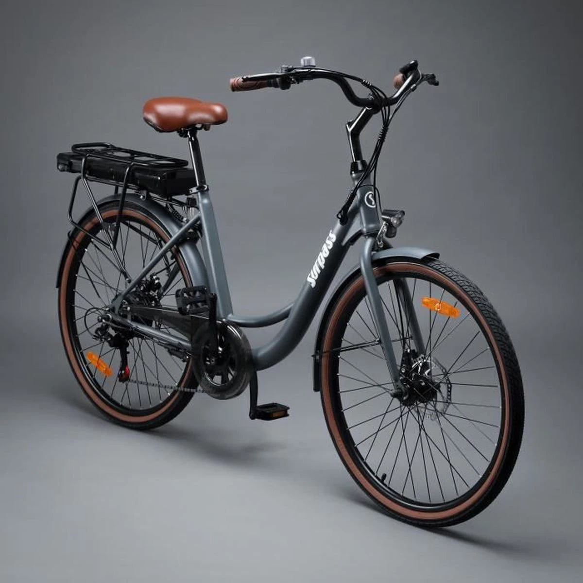 Elektrische Stadsfiets 26 '' (F264) - Stalen Frame - 6 Versnellingen Shimano - Schijfremmen - 10 Ah - Grijs - Afbeelding 5