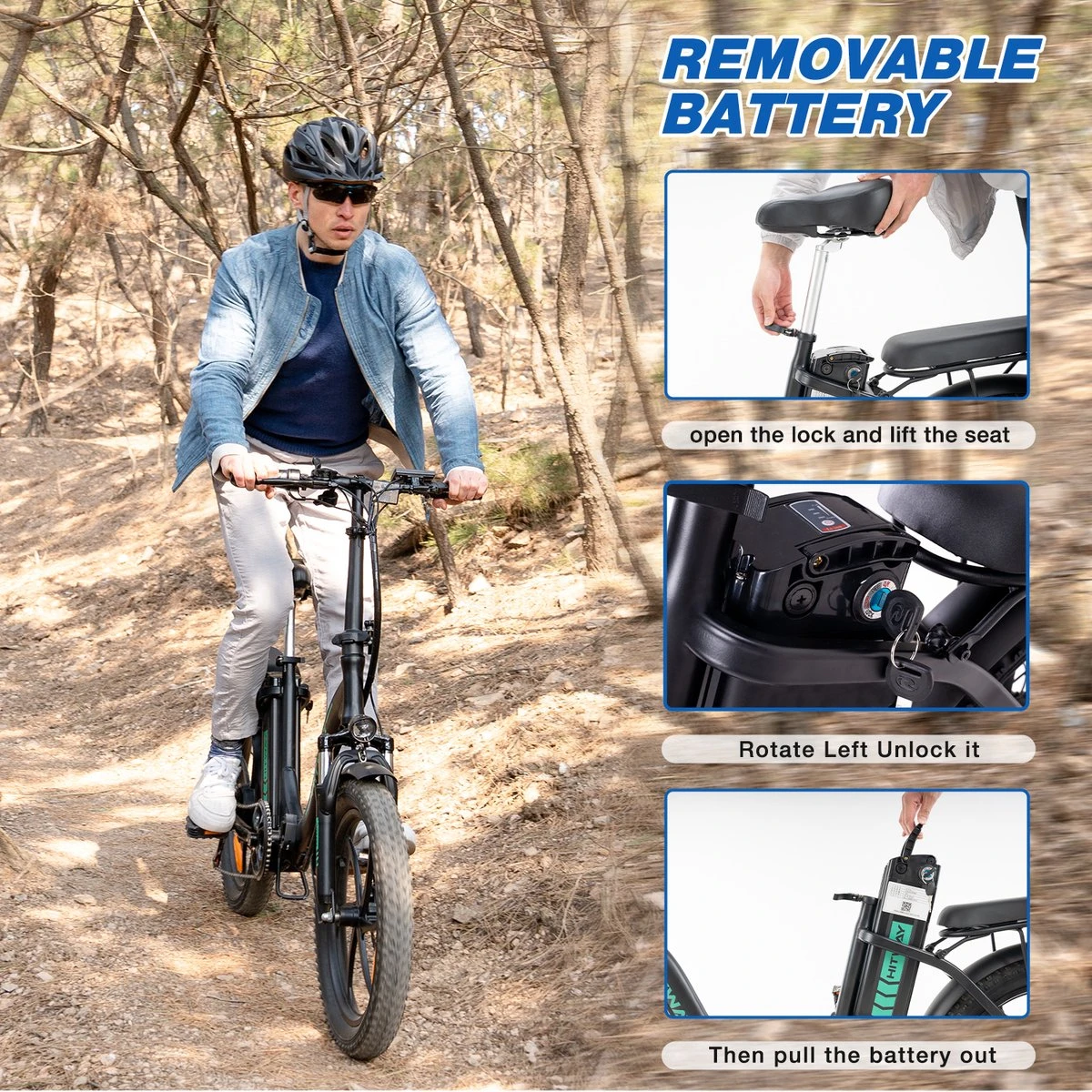 HITWAY Elektrische Fiets - E-Bike - 20 Inch- Fatbike - 250 W- Shimano 7 Versnellingen - Afbeelding 4