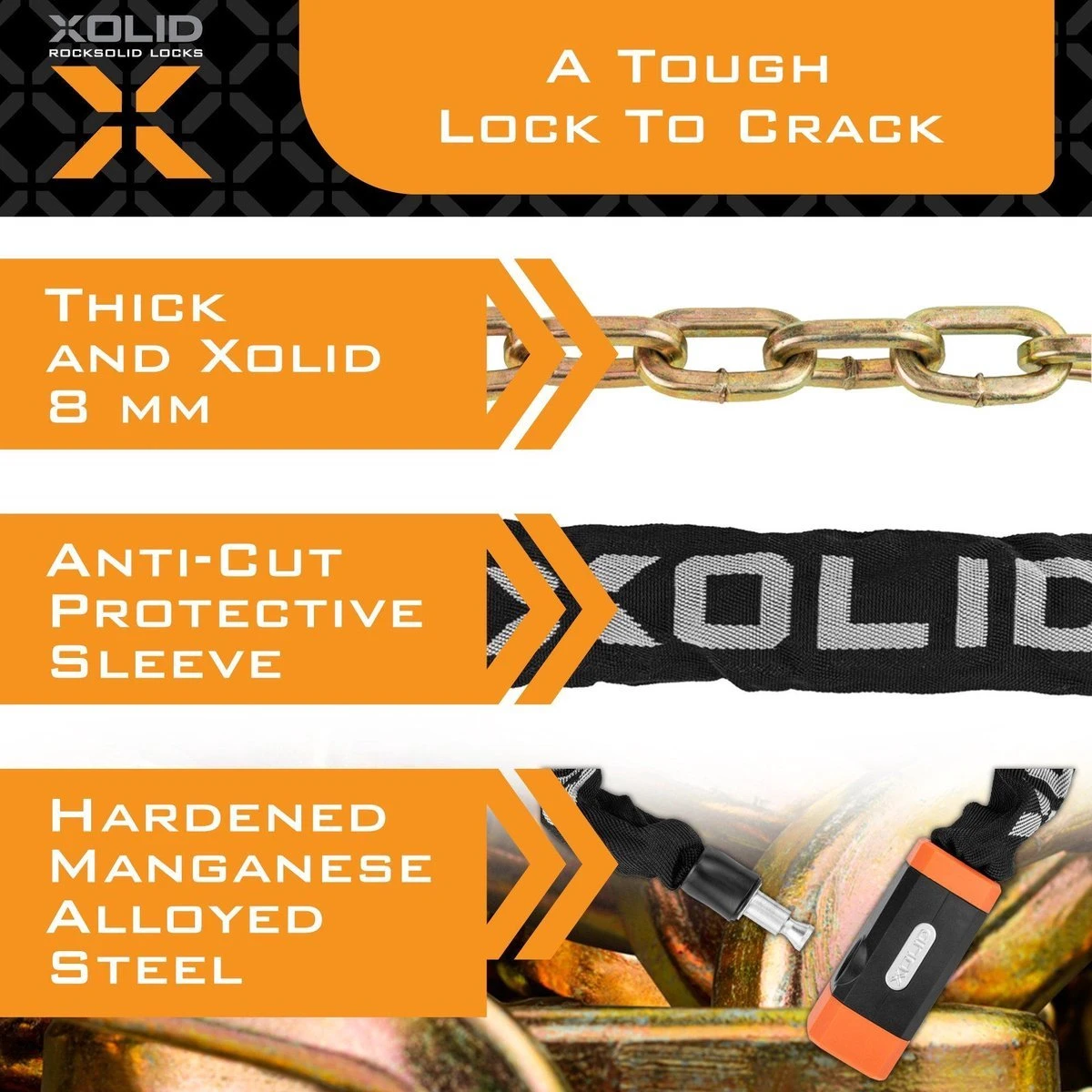 Xolid Kettingslot Fiets - Roze - Fietsslot Ketting - Slot 90CM - Afbeelding 3