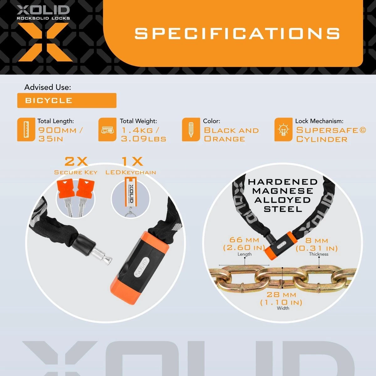 Xolid Kettingslot Fiets - Roze - Fietsslot Ketting - Slot 90CM - Afbeelding 4