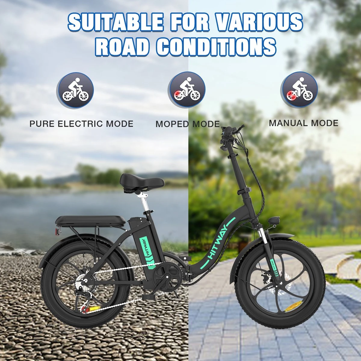 HITWAY Elektrische Fiets - E-Bike - 20 Inch- Fatbike - 250 W- Shimano 7 Versnellingen - Afbeelding 6