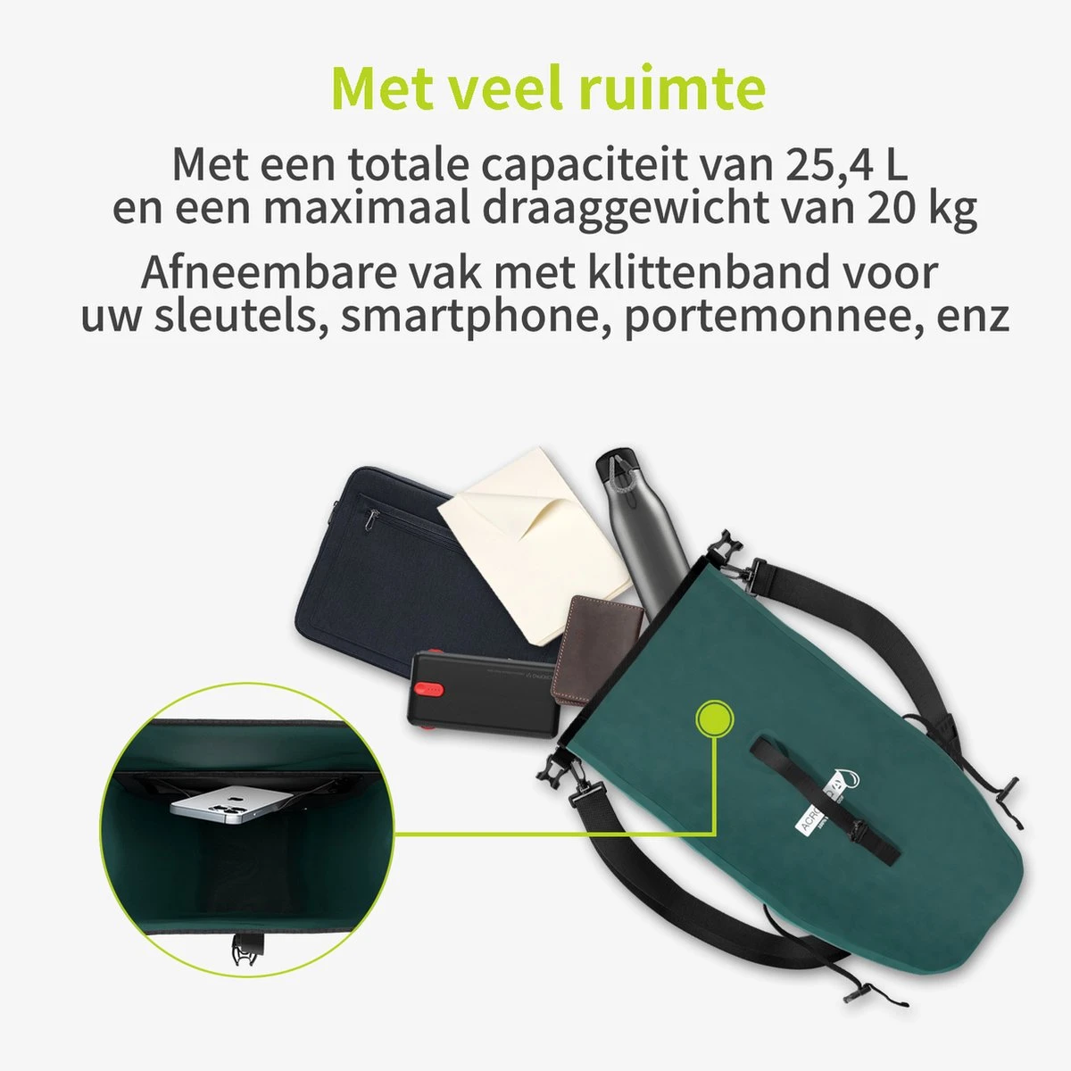 ACROPAQ Fietstas Enkele, 25L, Waterdicht, Dragen Als Handtas En Schoudertas, Met Reflectoren Ook Voor Elektrische Fietsen Storm Blauw - Afbeelding 3