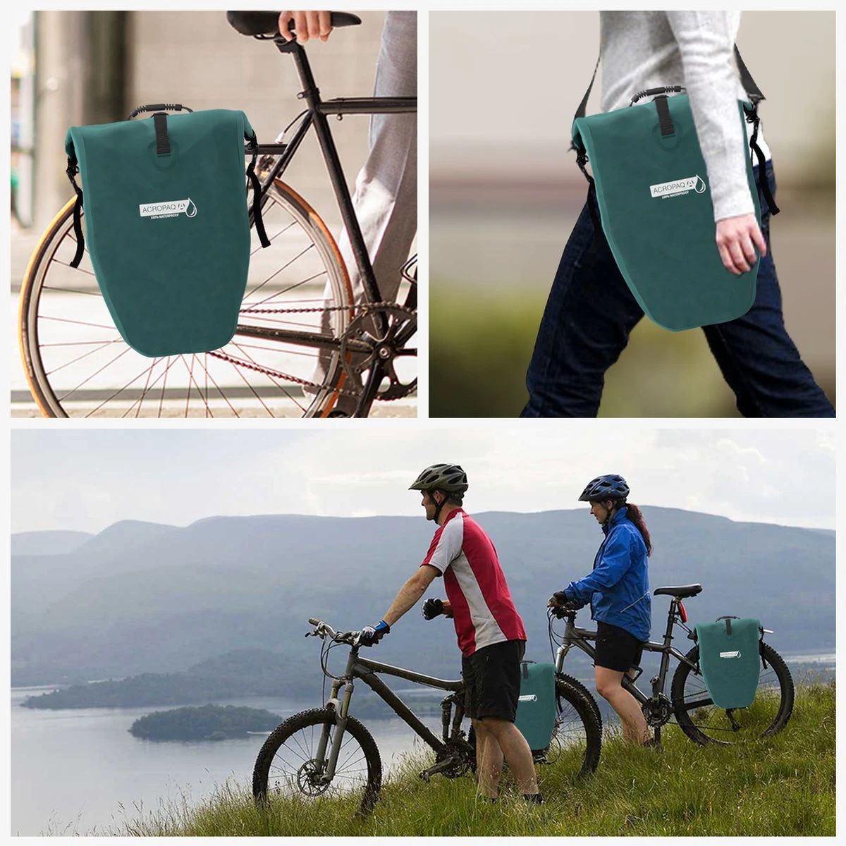 ACROPAQ Fietstas Enkele, 25L, Waterdicht, Dragen Als Handtas En Schoudertas, Met Reflectoren Ook Voor Elektrische Fietsen Storm Blauw - Afbeelding 5