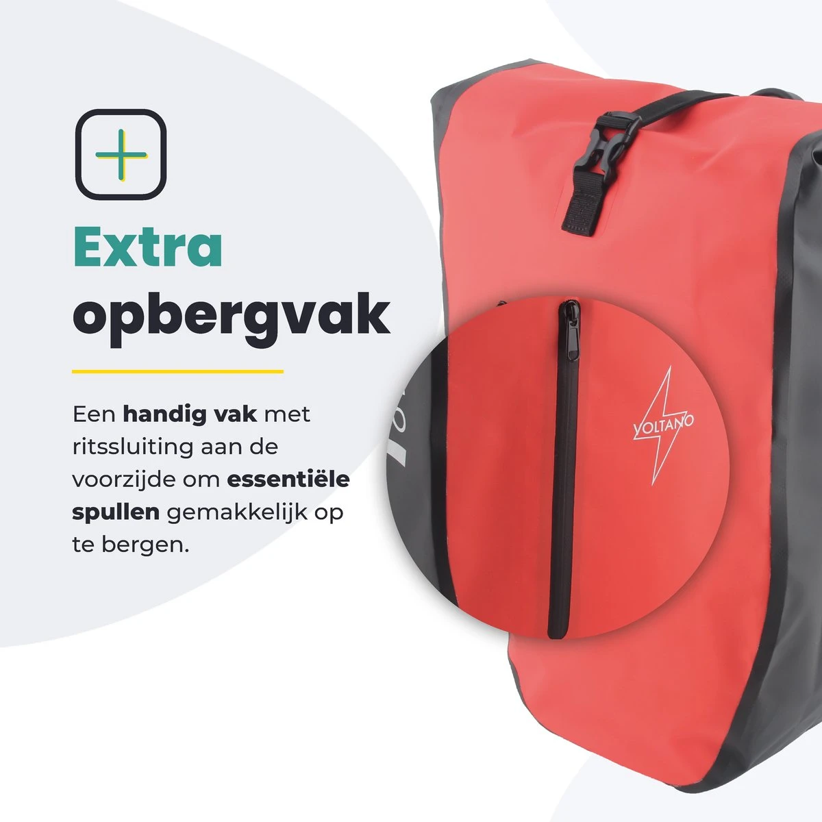 Voltano Luxe Fietstas 28L - Enkele Pakaftas - Zwart / Rood - 100% Waterdicht - Gratis Schouderband - Afbeelding 3