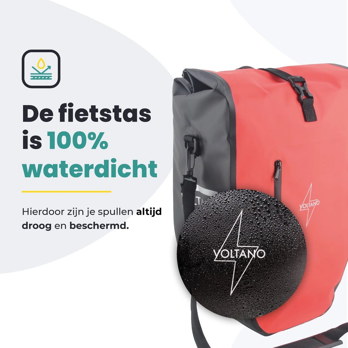 Voltano Luxe Fietstas 28L - Enkele Pakaftas - Zwart / Rood - 100% Waterdicht - Gratis Schouderband - Afbeelding 6
