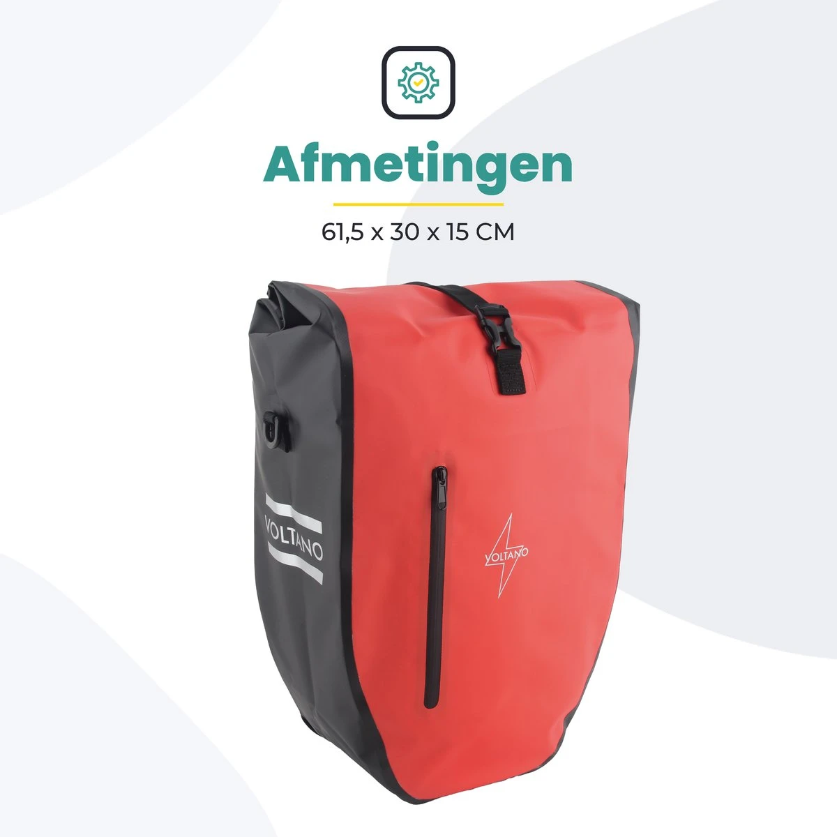 Voltano Luxe Fietstas 28L - Enkele Pakaftas - Zwart / Rood - 100% Waterdicht - Gratis Schouderband - Afbeelding 12