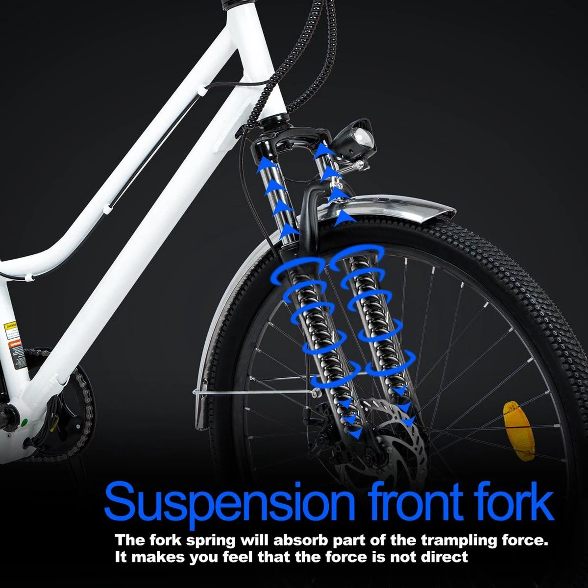 HITWAY 26 Inch E-bike, Elektrische Fiets Voor Heren En Dames, Pedelec Stadsfietsen, 250 W Motor, 36 V/11,2 Ah E-bike, Shimano 7 Versnellingen, 35-90 Km| Wit / Blauw - Afbeelding 4