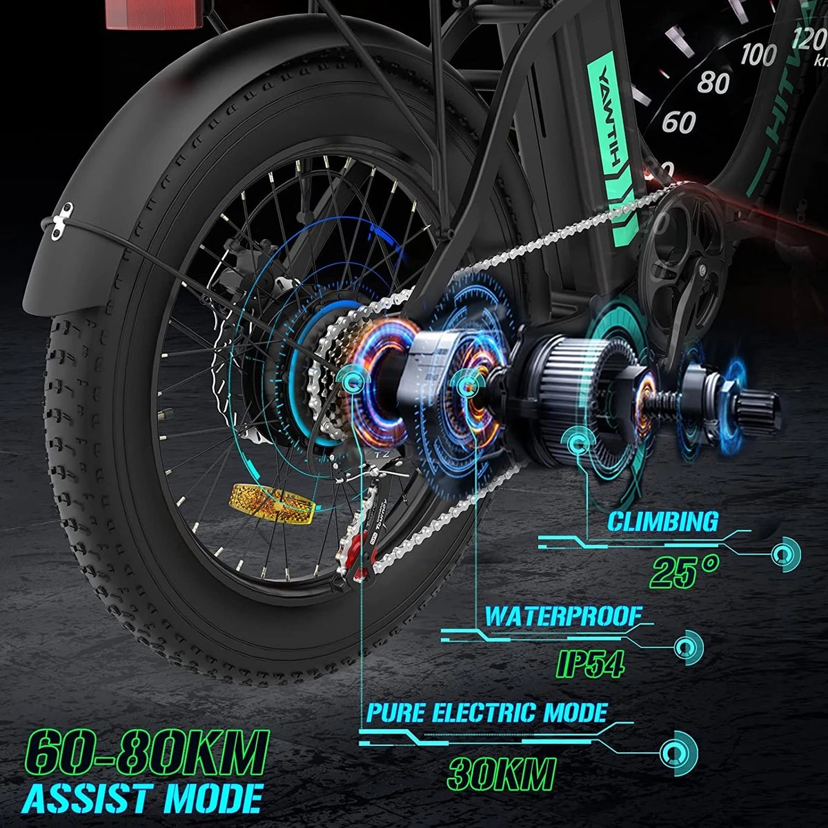 HITWAY Elektrische Fiets - E-Bike - 20 Inch Fatbike - 250 W- Shimano 7 Versnellingen - Afbeelding 8