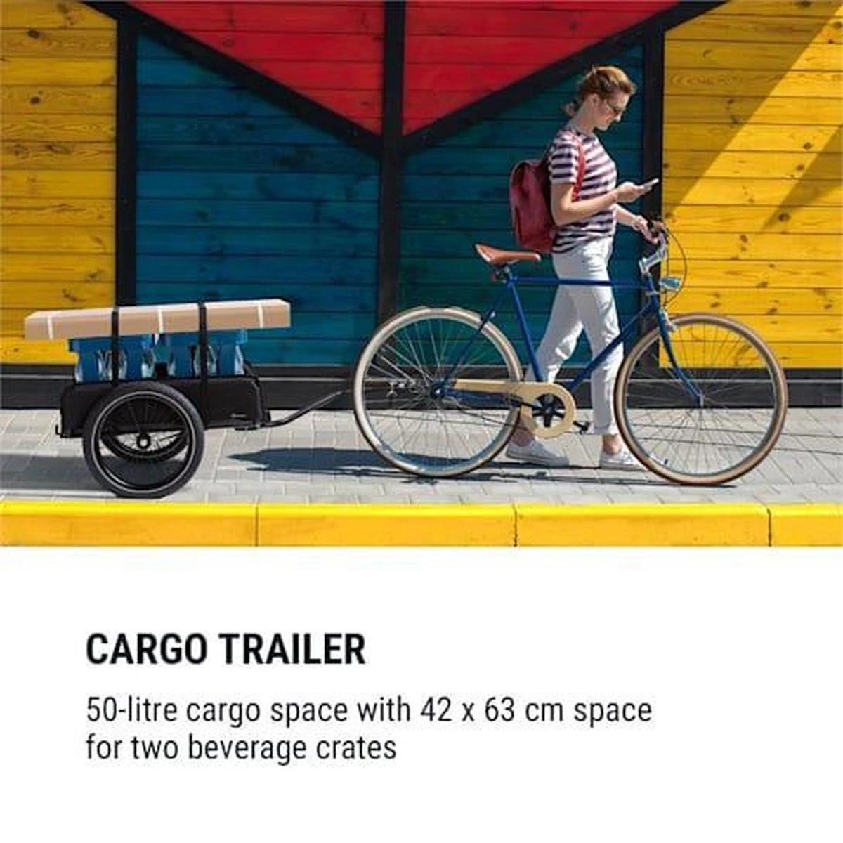 Klarfit Cargo Bull Aanhangwagen - Bagagefietskar - Fietsaanhanger - 50 Liter Laadruimte - 16" Luchtbanden - Voor Max. 40 Kg Lading - Afbeelding 3