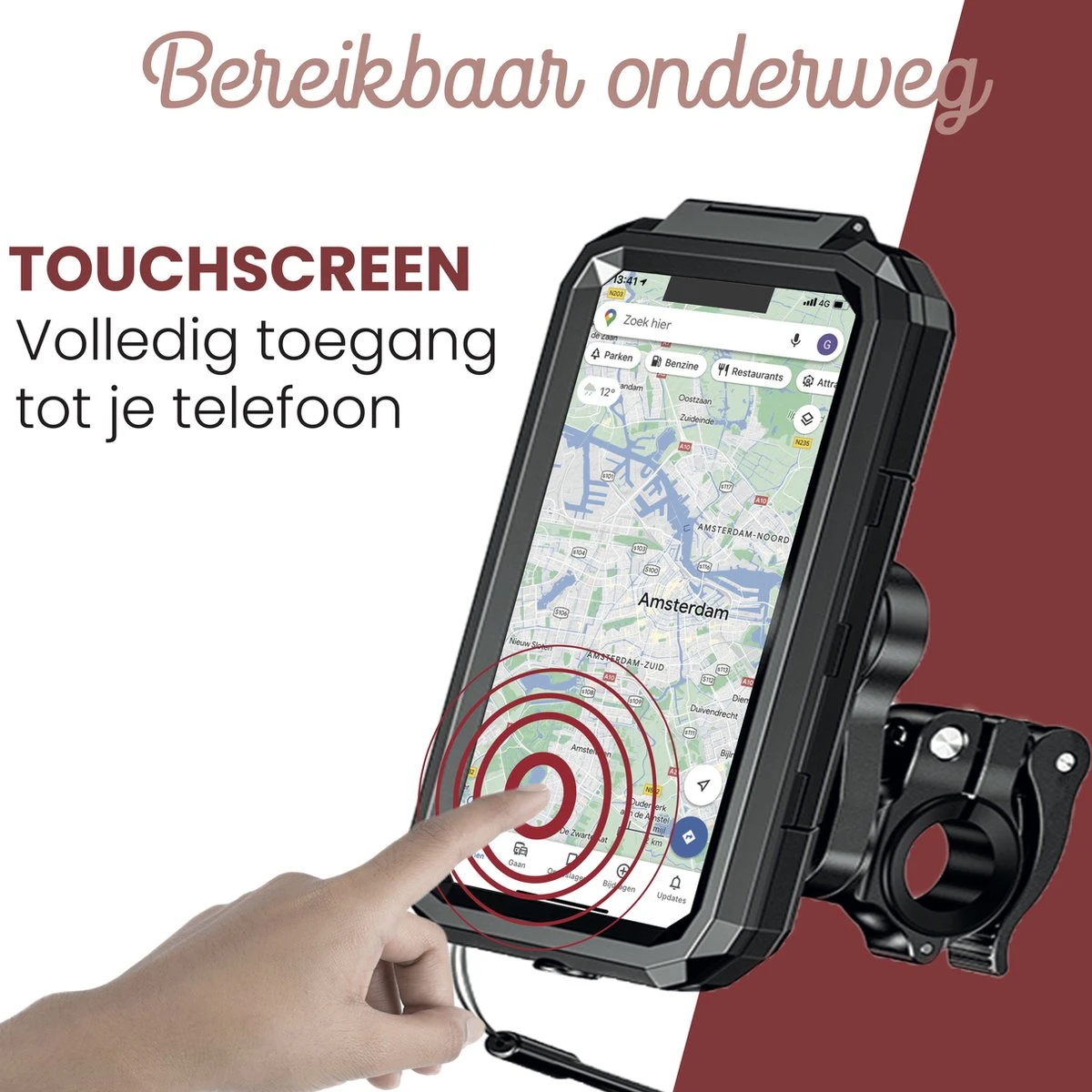 DistinQ Telefoonhouder Fiets Waterdicht XL (6 Tot 7 Inch) - 360 Graden Draaibaar - Fiets, Scooter & Motor - GSM Houder Fiets - Waterdicht IP67 - Zwart - Afbeelding 4