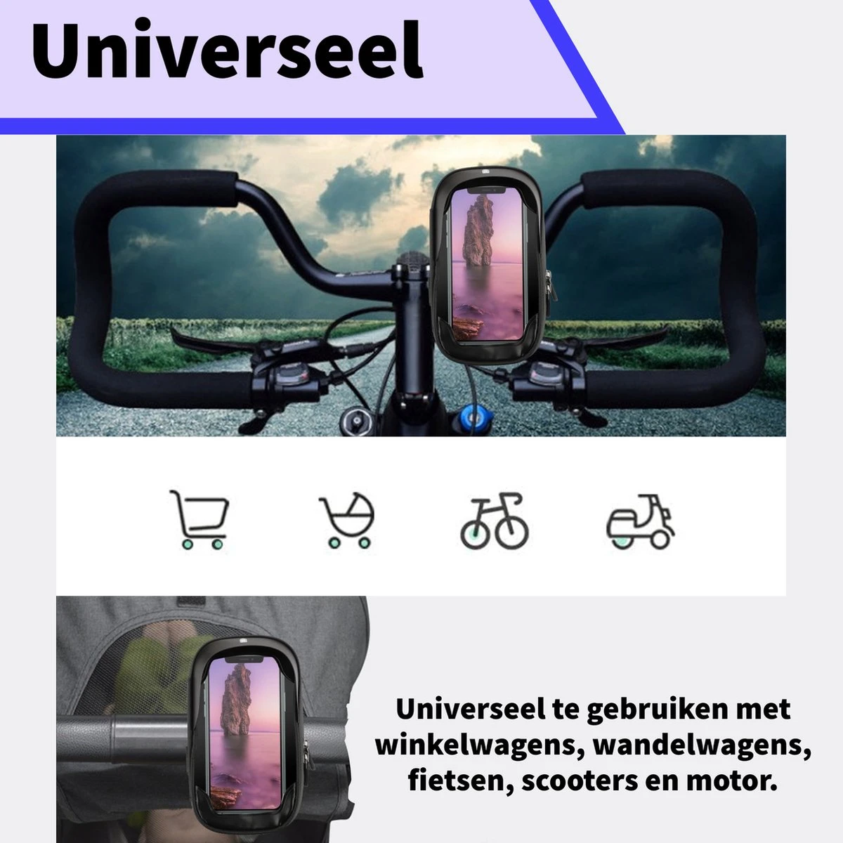 Universele Telefoonhouder PHR-BH1 Voor Motor, Fiets En Scooter - Waterdicht - Opbergvak - Fietstas - GSM Houder Voor Apple, Samsung, Huawei, Xiaomi T/m 7 Inch - Afbeelding 3