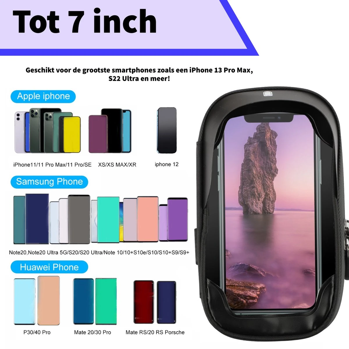 Universele Telefoonhouder PHR-BH1 Voor Motor, Fiets En Scooter - Waterdicht - Opbergvak - Fietstas - GSM Houder Voor Apple, Samsung, Huawei, Xiaomi T/m 7 Inch - Afbeelding 5