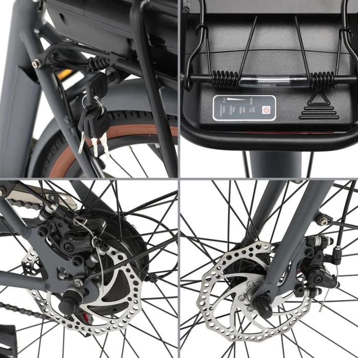 Elektrische Stadsfiets 26 '' (F264) - Stalen Frame - 6 Versnellingen Shimano - Schijfremmen - 10 Ah - Grijs - Afbeelding 2