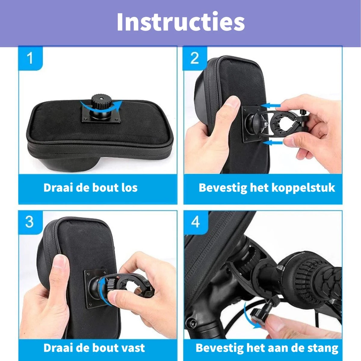 Telefoonhouder Fiets Waterdicht - Telefoonhouder Scooter En Kinderwagen - Fiets Telefoonhouder Universeel Met Kliksysteem - Large - Afbeelding 10