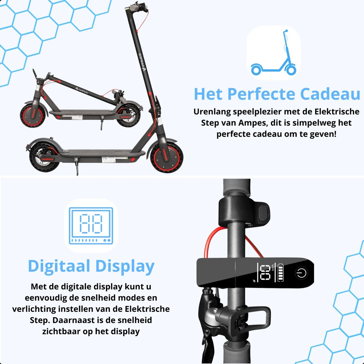 Elektrische Step - Ampes - 30/35KM Bereik - 350W - Opvouwbaar - 30km/h - 7.8Ah Batterij - 8.5" Anti-Lek Banden - H7 - Afbeelding 3