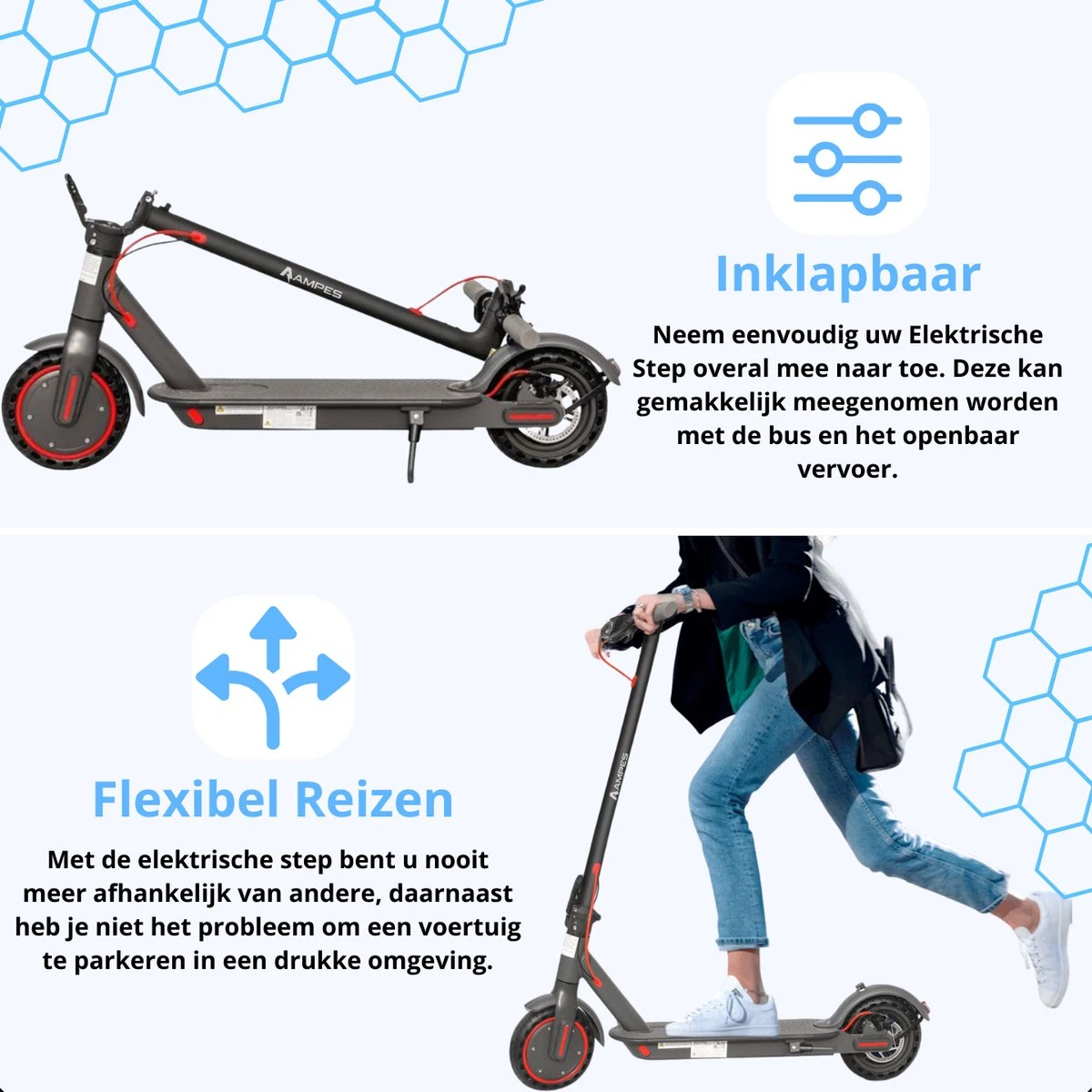 Elektrische Step - Ampes - 30/35KM Bereik - 350W - Opvouwbaar - 30km/h - 7.8Ah Batterij - 8.5" Anti-Lek Banden - H7 - Afbeelding 4
