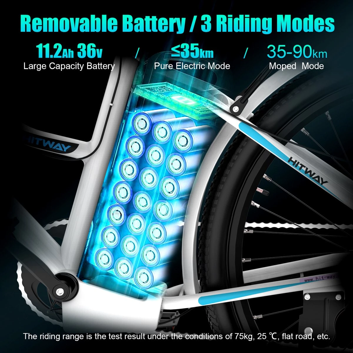 Hitway Elektrische Fiets | E-bike Damesfiets | 26 Inch | 250W Motor | Wit - Afbeelding 7