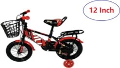 Kinderfiets - 12 Inch Kinderfiets -vanaf 2-4 Jaar Jongens En Meisjes Fietsen - Terugtrap -Rem -Stabilisatoren(2 Zijwieltjes)- Mandje - Achterbank - Rood
