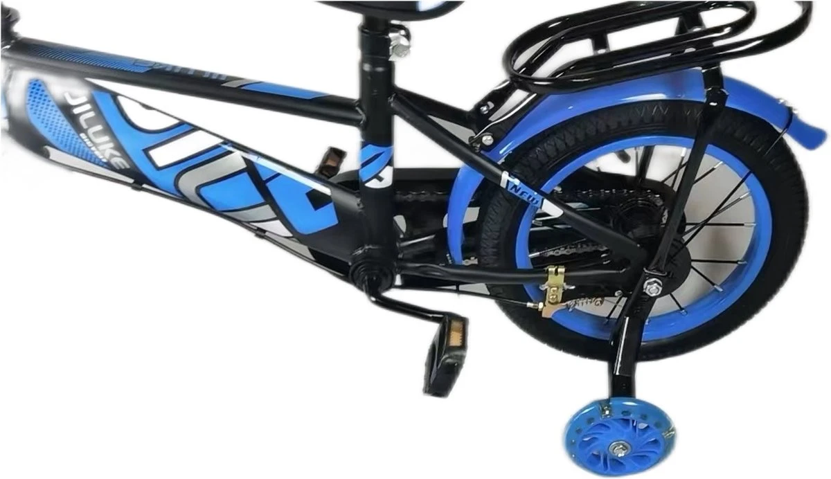 Kinderfiets - 14 Inch Kinderfiets -vanaf 3-5 Jaar Jongens En Meisjes Fietsen - Terugtrap -Rem -Stabilisatoren(2 Zijwieltjes)- Mandje - Achterbank - Blauw - Afbeelding 5