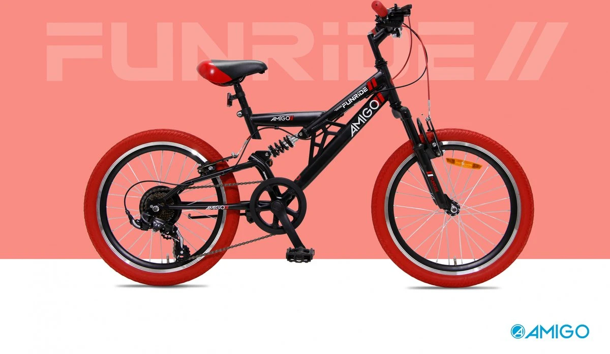 Amigo Fun Ride - Mountainbike 20 Inch - Voor Jongens En Meisjes - Met 7 Versnellingen - Zwart/Rood - Afbeelding 4