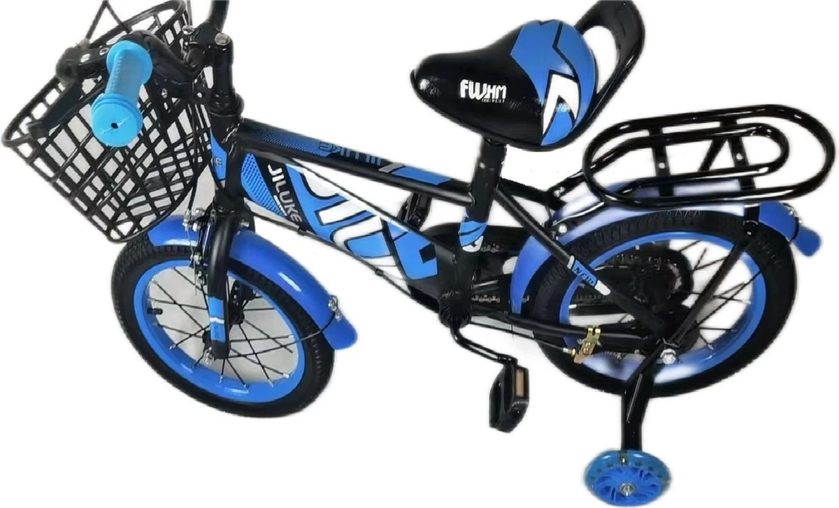 Kinderfiets - 14 Inch Kinderfiets -vanaf 3-5 Jaar Jongens En Meisjes Fietsen - Terugtrap -Rem -Stabilisatoren(2 Zijwieltjes)- Mandje - Achterbank - Blauw - Afbeelding 2
