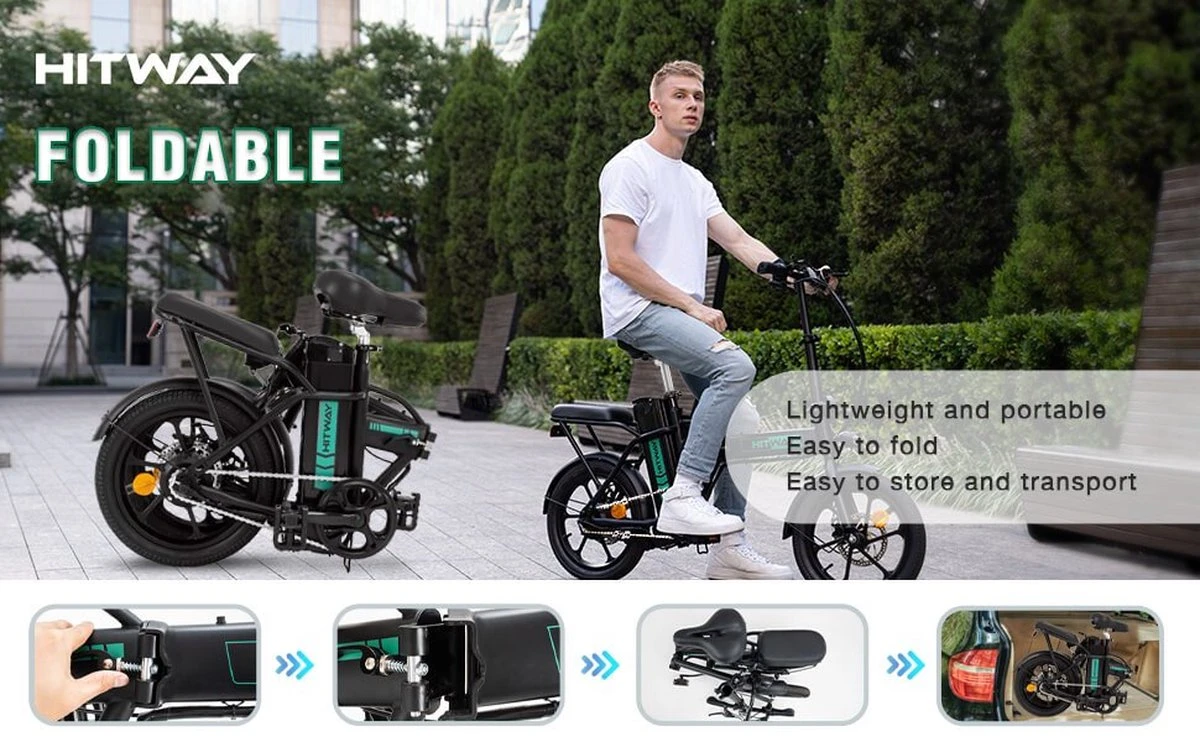 HITWAY E Bike Elektrische Fiets Vouwfiets, 36V/8.4Ah Batterij, 250W Motor, 25km/h, 35-70km, 16" City EBike Voor Heren En Dames - Afbeelding 8