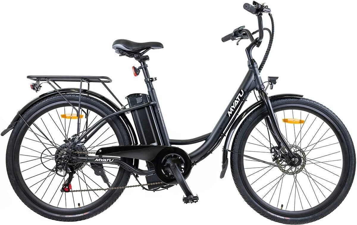 Myatu E-bike 26 Inch City Pedelec Voor Dames En Heren, Elektrische Fiets Met 12,5Ah Accu, 6 Versnellingen Shimano, Derailleur Versnellingen, Achter Motor 250 W-Zwart