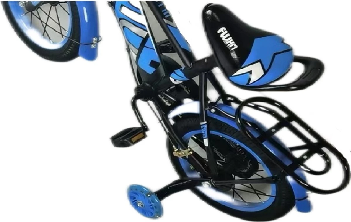 Kinderfiets - 14 Inch Kinderfiets -vanaf 3-5 Jaar Jongens En Meisjes Fietsen - Terugtrap -Rem -Stabilisatoren(2 Zijwieltjes)- Mandje - Achterbank - Blauw - Afbeelding 8