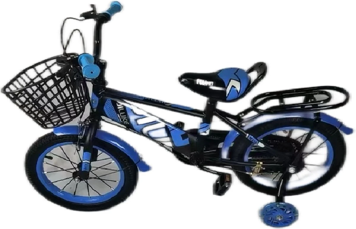Kinderfiets - 14 Inch Kinderfiets -vanaf 3-5 Jaar Jongens En Meisjes Fietsen - Terugtrap -Rem -Stabilisatoren(2 Zijwieltjes)- Mandje - Achterbank - Blauw - Afbeelding 7